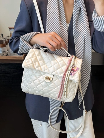Fashion Women Quilted PU Leather Backpack Rhombus Pattern Large Capacity School Commute Handbag With Golden Lock
