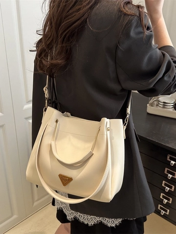 Vintage PU Leren Tote Bag Grote Capaciteit Vrouwen Beuteltas Crossbody Tas Met Gouden Metalen Decor Woon-werkverkeer Handtas
