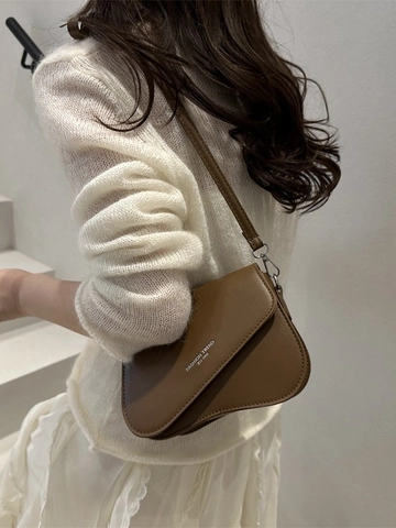 Bolso Bandolera de Mujer Estilo Coreano de Cuero PU con Solapa Irregular Bolso de Hombro Minimalista Color Sólido Impresión Letra