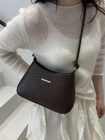 Vintage PU Leer Geweven Krokodillenpatroon Onderarm Tas Voor Vrouwen Mode Knoop Schoudertas Dagelijks Eenvoudige Crossbody Tas