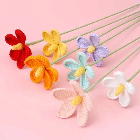 Handmade Crochet Violet Artificial Flower Yarn Knitted Bouquet Branch For Home Decor Valentine Gift