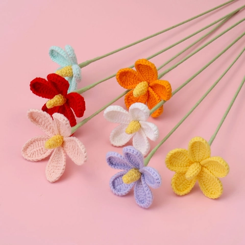 Handmade Crochet Violet Artificial Flower Yarn Knitted Bouquet Branch For Home Decor Valentine Gift