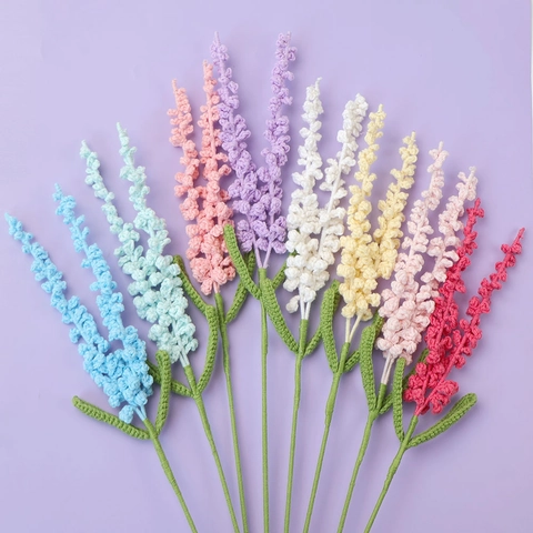 Handgefertigte Häkel-Lavendel Künstliche Blumenstrauß Wollgarn Gestrickt Blumig Heim Hochzeit Dekorative Fotografie Requisite Geschenk