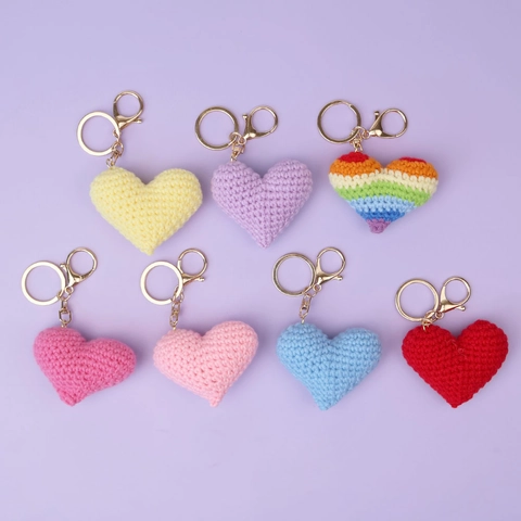 Handmade Crochet Heart Keychain Soft Yarn Knitted Bag Pendant Cute Heart Shape Key Ring Gift For Women Girlfriend