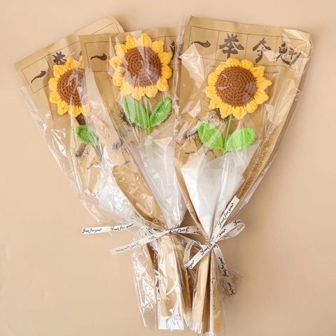 Handmade Crochet Sunflower Bouquet Knitted Yarn Artificial Flower For Graduation Teacher Day Gift Home Decor
