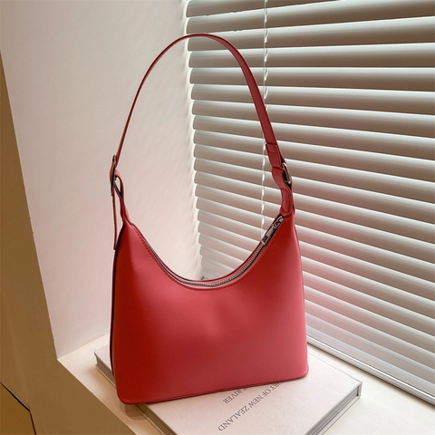 Women Minimalist PU Leather Shoulder Bag Fashion Korean Ins Underarm Hobo Bag Solid Color Versatile Daily Handbag Purse