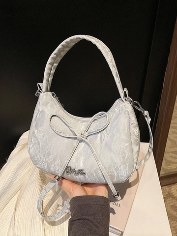 Niche Design Pleated PU Leather Hobo Bag For Women Sweet Bow Decor Shoulder Crossbody Bag Adjustable Strap Versatile Bag