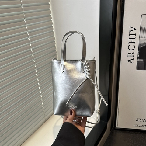 Γυναικεία Mini Tote Τσάντα από PU Δέρμα Τσάντα Χιαστί Κινητού Διακόσμηση με Κόμπο Fashion Bags Γράμμα Μινιμαλιστικό Κορεατικό Στυλ