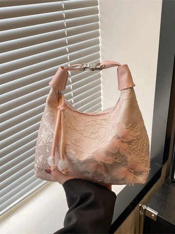 Dames Neo-Chinese Stijl Kant Emmer Schoudertas Met 3D Vlinder Decor Geborduurde Canvas Okseltas Casual Crossbody Portemonnee