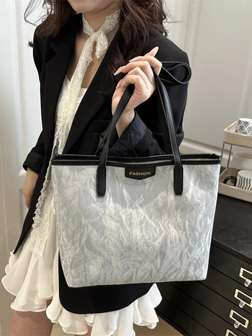 Damen PU Leder Tote Tasche Faltenoptik Große Kapazität Mode Schulter Handtasche Pendler Lässig