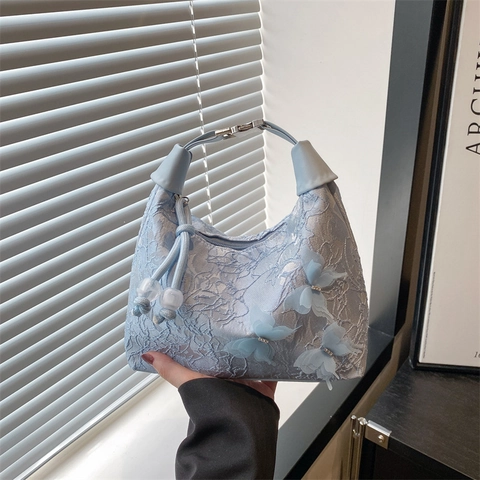 Borsa Sottobraccio in Pizzo Stile Cinese con Farfalle per Donna Elegante Ricamo Floreale Borsa a Tracolla Moda Borsa Chic