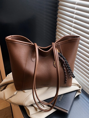 Borsa Tote da Donna a Grande Capacità in Pelle PU con Motivo Lychee Borsa a Tracolla Moda Semplice Ufficio Pendolare