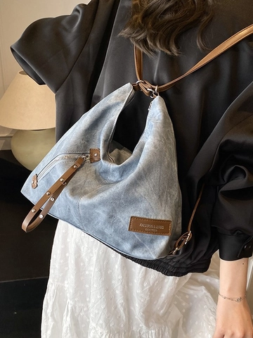 Grote Capaciteit PU Leren Tote Tas Voor Vrouwen Retro Gewassen Multifunctionele Schoudertas Met Ronde Portemonnee Bedeltje Rits Decoratie