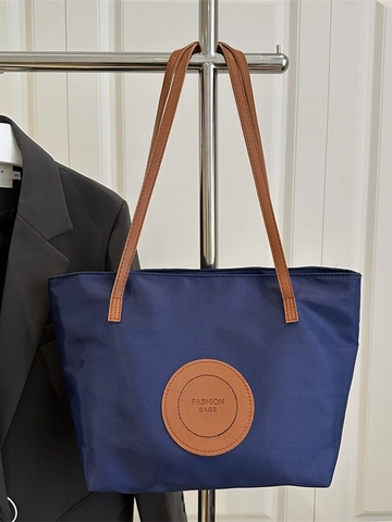 Minimalistische Nylon Grote Tote Bag Voor Dames Met PU Leren Handvaten Casual Color Block Schoudertas Voor Dagelijks Gebruik