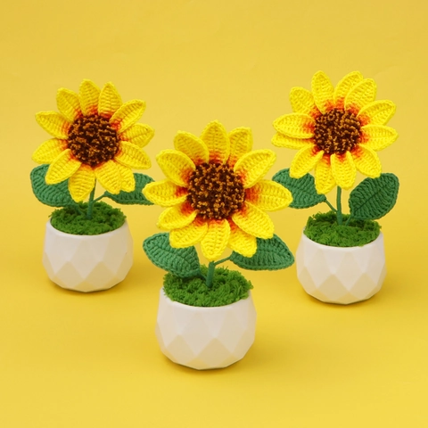 Planta De Girasol En Maceta Tejida A Crochet Flor Artificial De Lana Hecha A Mano Para Coche Oficina Hogar