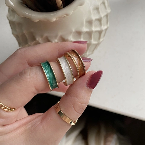 Adjustable Wide Enamel Ring Copper Jewelry For Women Vintage Minimalist Aesthetic Finger Accessories Korean Style