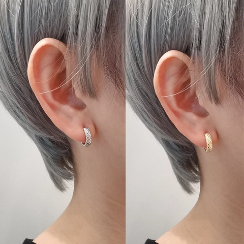 Copper Gittermuster Huggie Creolen Mit 925 Sterling Silber Ohrstecker Hohler Geometrischer Schmuck Für Damen
