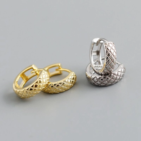 Copper Gittermuster Huggie Creolen Mit 925 Sterling Silber Ohrstecker Hohler Geometrischer Schmuck Für Damen