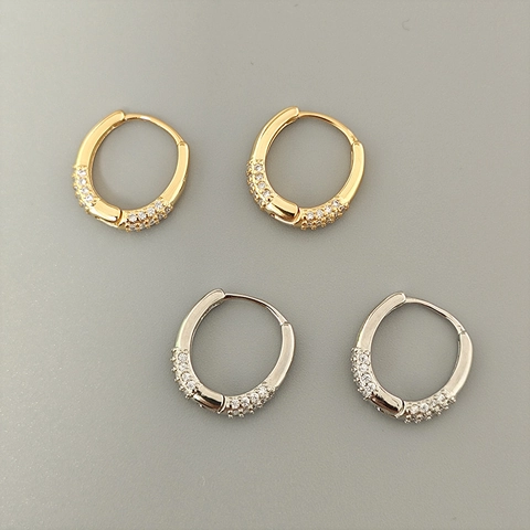 Koperen Hoop Oorbellen Met Zirkoon Minimalistische Geometrische Ronde Stijl Mode Accessoire Voor Vrouwen