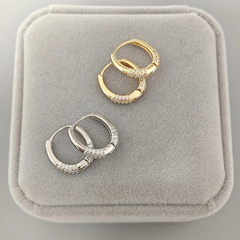 Koperen Hoop Oorbellen Met Zirkoon Minimalistische Geometrische Ronde Stijl Mode Accessoire Voor Vrouwen