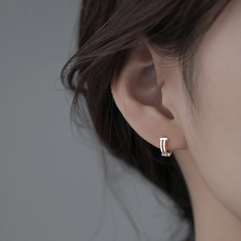 Geometric T-Shape Huggie Hoop Earrings For Women With 925 Sterling Silver Earring Post Minimalist Double Layer Copper Jewelry