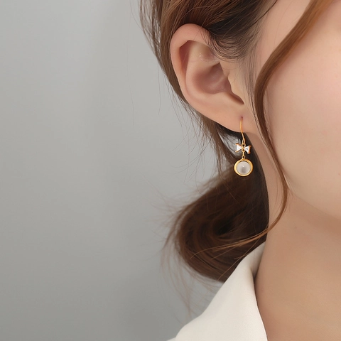 Pendientes Colgantes Con Lazo Para Mujer Piedra Ojo De Gato Zircón Incrustado Material De Cobre Elegante Estilo Coreano Joyas