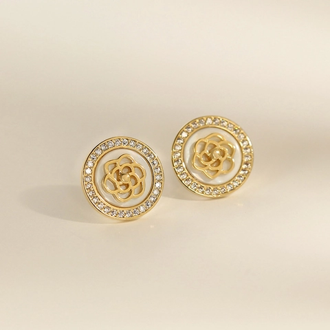 Orecchini A Lobo Camelia Tondi In Rame Con Strass E Perno In Argento Sterling 925 Eleganti Da Donna