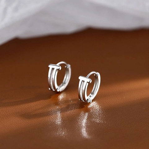 Geometric T-Shape Huggie Hoop Earrings For Women With 925 Sterling Silver Earring Post Minimalist Double Layer Copper Jewelry