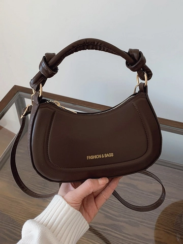 Women PU Leather Half Moon Shoulder Bag Versatile Underarm Crossbody Purse With Knotted Handle Minimalist French Style