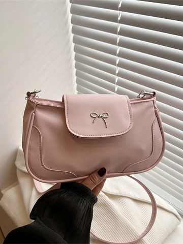 Damen PU Leder Unterarmtasche Modische Silberne Metallschleife Schulter Umhängetasche Elegante Einfarbige Pendler Handtasche
