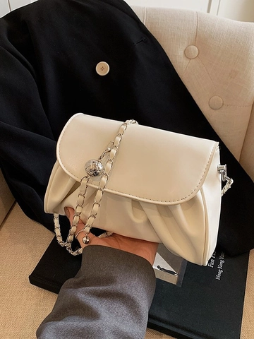 Bolso de Hombro Cloud Fruncido para Mujer de Cuero PU Plisado Bolso Bandolera Con Correa de Cadena Plateada Ajustable Bolso de Axila Urbano Minimalista