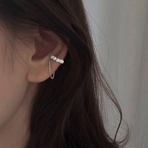 Orecchini A Polsino Con Künstliche Perle E Perno In Argento Sterling 925 Rame Nappa A Catena Lunga Stile Coreano Donna