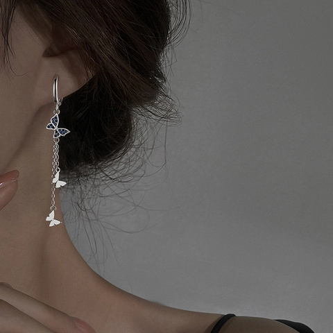 Schmetterling Quasten Ohrhänger Mit Blauem Zirkonia Und 925 Sterling Silber Ohrstecker Lange Kette Süßer Schmuck