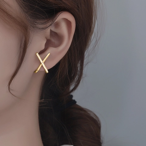 Gekruiste Oorknopjes X Vorm Verguld Koper Micro Pave Zirkoon Geometrische Minimalistische Sieraden Voor Dames