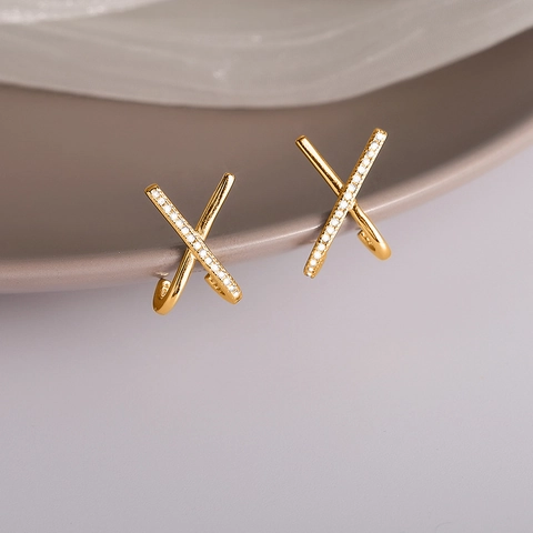 Gekruiste Oorknopjes X Vorm Verguld Koper Micro Pave Zirkoon Geometrische Minimalistische Sieraden Voor Dames
