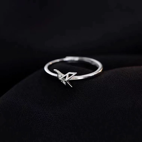 Origami Papieren Kraanvogel Minimalistische Verstelbare Open Ring Voor Vrouwen Koper Zirconia Ingelegde Verzilverd Sieraden Ring