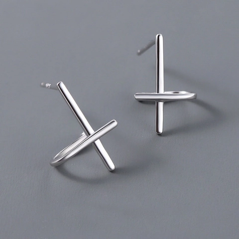 Cross Stud Earrings Minimalist Geometric Copper Silver Plated Cool Hip Hop Unisex Jewelry