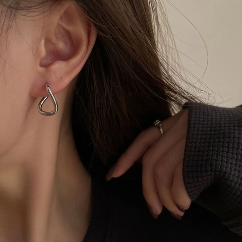 Irregular Twisted Geometric Hoop Earrings For Women Minimalist Copper Jewelry With Silver Plated Finish Aesthetic Style