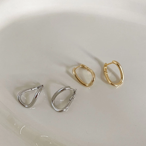 Irregular Twisted Geometric Hoop Earrings For Women Minimalist Copper Jewelry With Silver Plated Finish Aesthetic Style