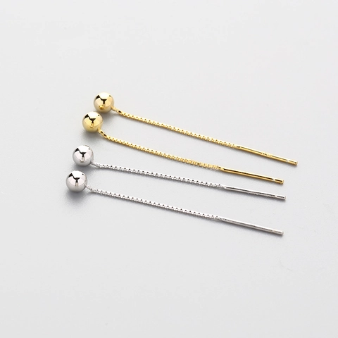 Minimalist Round Ball Threader Earrings With 925 Sterling Silver Earring Post Dainty Geometric Long Chain Jewelry For Women