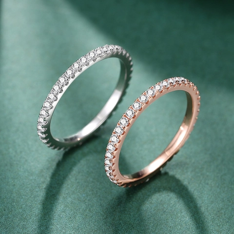 Anillo De Eternidad Para Mujer Simple Cobre Micro Pavé Circonita Anillo Fino Joyería De Moda Elegante