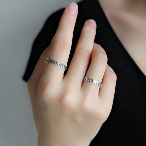 Anello Nota Musicale Pentagramma Rame Placcato Argento Regolabile Aperto Gioielli Minimalisti Retro Per Donna