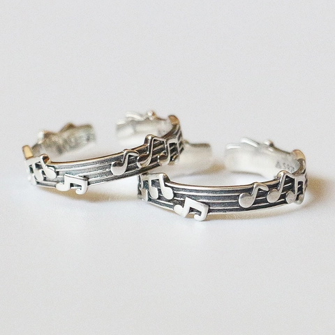 Anello Nota Musicale Pentagramma Rame Placcato Argento Regolabile Aperto Gioielli Minimalisti Retro Per Donna