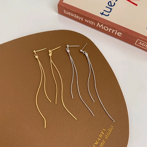 Long Tassel Dangle Earrings Copper Snake Bone Chain Minimalist Elegant Jewelry Women