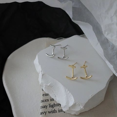 Orecchini A Lobo Smile Curvi Con 925 Sterling Silver Earring Post Gioielli In Rame Geometrici Minimalisti Per Donna