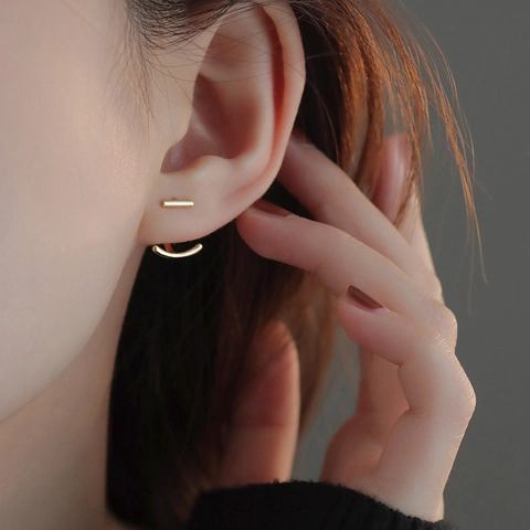 Orecchini A Lobo Smile Curvi Con 925 Sterling Silver Earring Post Gioielli In Rame Geometrici Minimalisti Per Donna