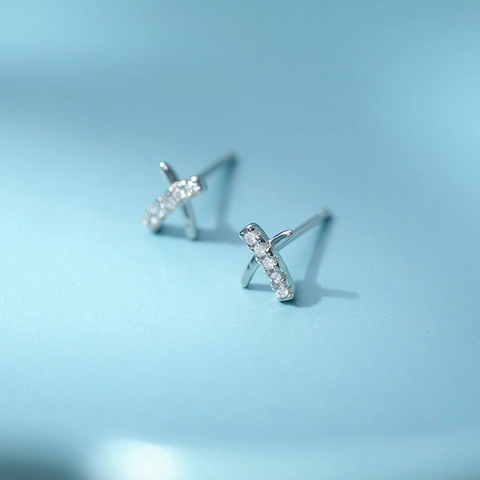 Orecchini A Lobo Geometrici A Forma Di X Con Perno In Argento Sterling 925 Rame Zirconia Gioielli Minimalisti