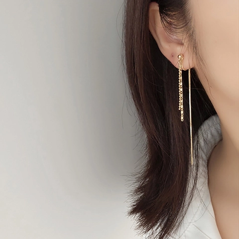 Long Tassel Clip Earrings Gold Plated Copper With 925 Sterling Silver Earring Post For Non Pierced Ears Elegant Women