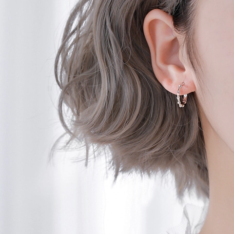 Bamboe Textuur Hoop Oorbellen Koper Basis Zirkonia Met 925 Sterling Zilveren Oorknopje Minimalistische Sieraden