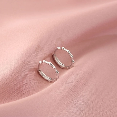 Bamboe Textuur Hoop Oorbellen Koper Basis Zirkonia Met 925 Sterling Zilveren Oorknopje Minimalistische Sieraden